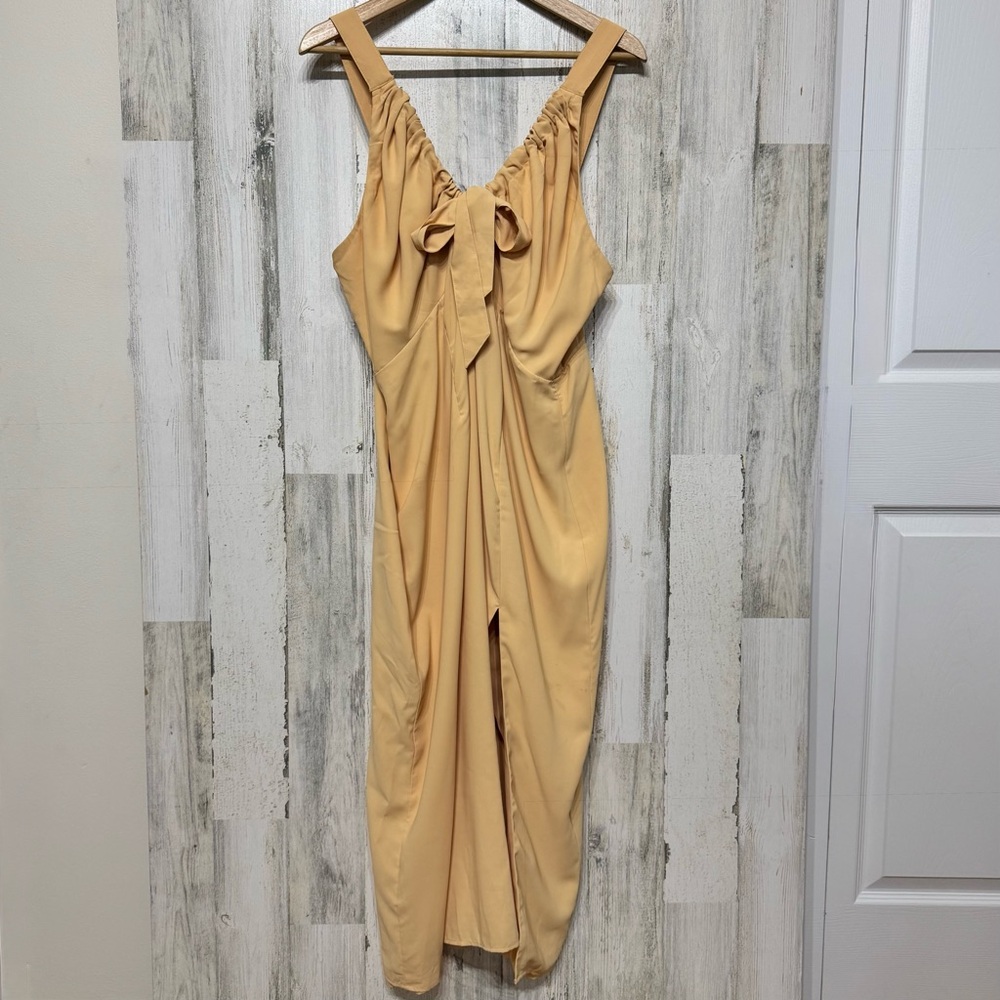 Abercrombie & Fitch Tan Cream Cinched Neck Slip Midi Dress Size XL Vacation - Picture 2 of 10